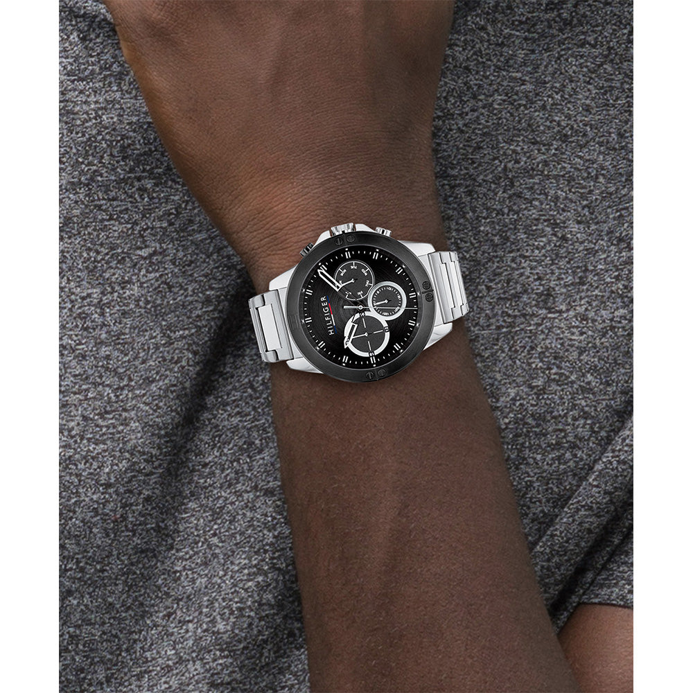 Tommy Hilfiger Silver Steel Black Dial Men's Multi-function Watch - 1791890