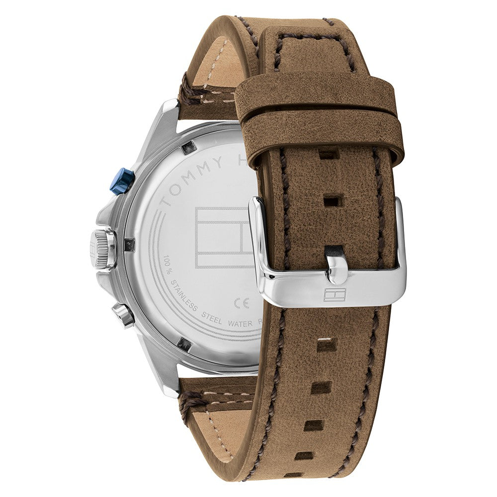 Tommy Hilfiger Brown Leather Navy Dial Men's Multi-function Watch - 1791895