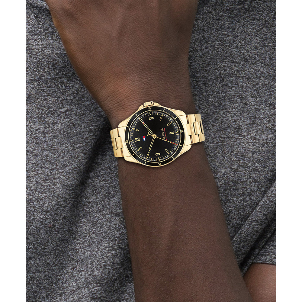 Tommy Hilfiger Gold Steel Black Dial Men's Watch - 1791903