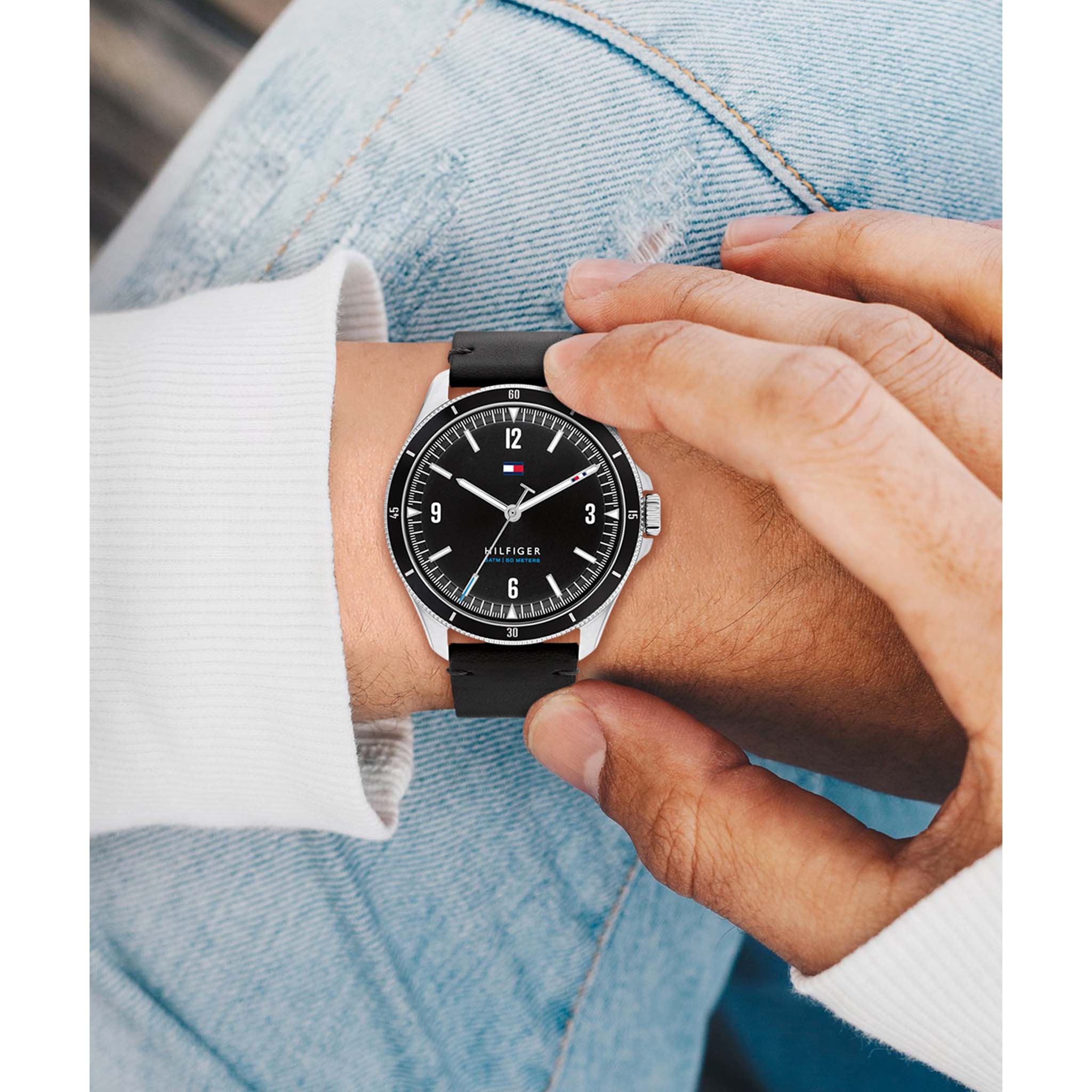 Tommy Hilfiger Black Leather Dial Men's Watch - 1791904