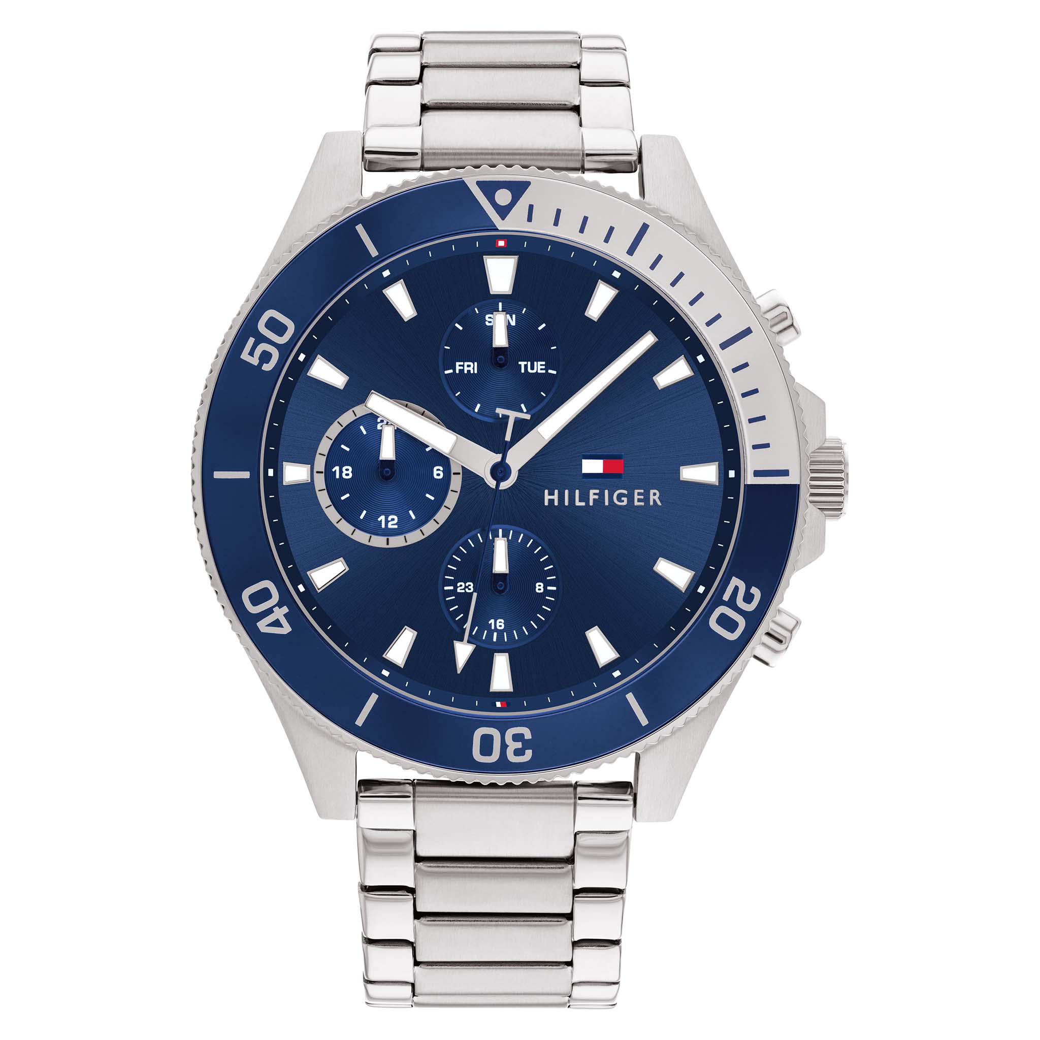 Tommy Hilfiger Silver Steel Blue Dial Men's Multi-function Watch - 1791917
