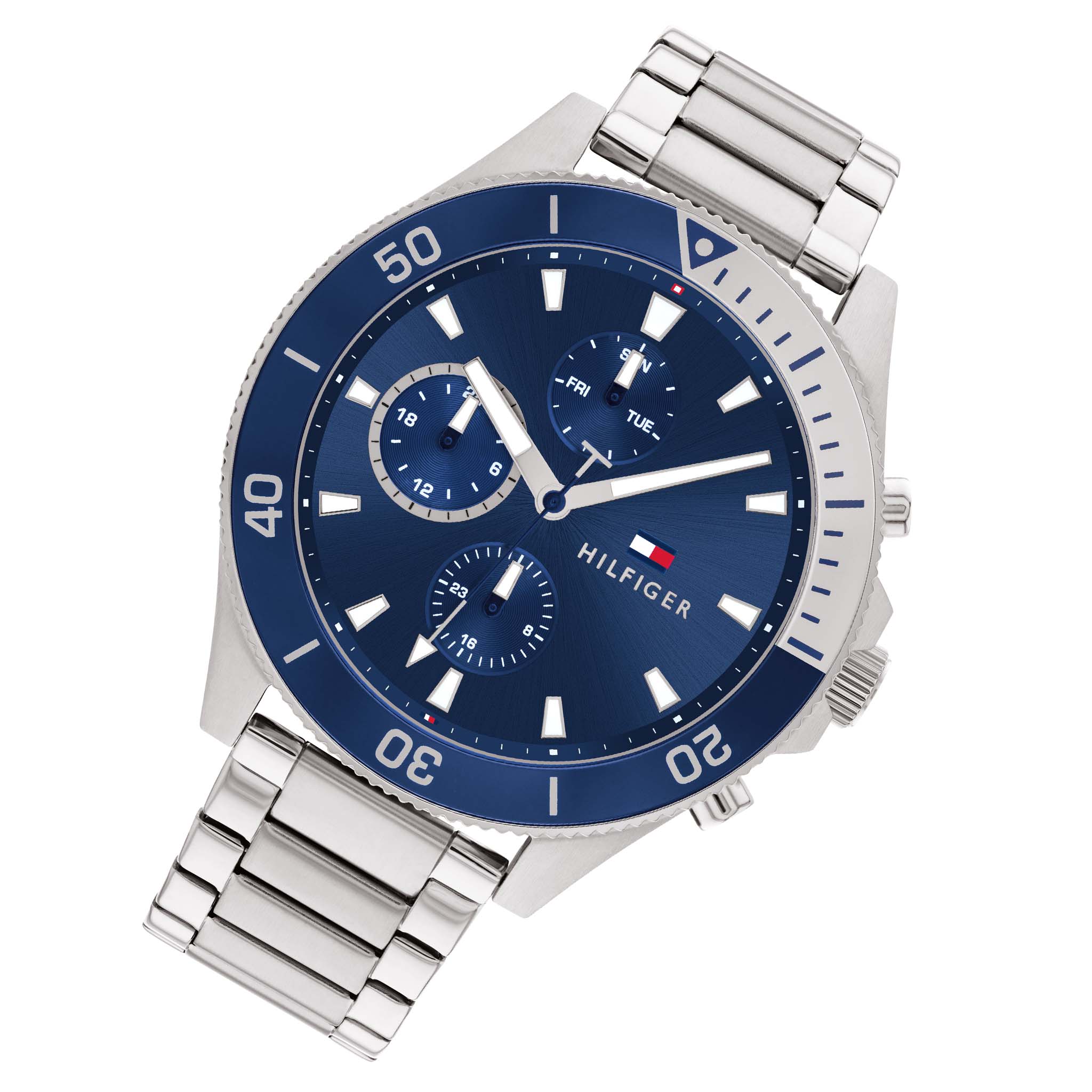 Tommy Hilfiger Silver Steel Blue Dial Men's Multi-function Watch - 1791917