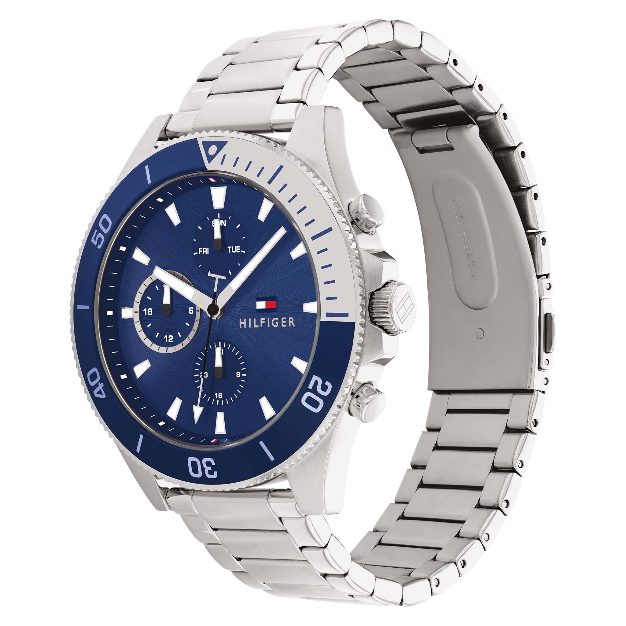 Tommy Hilfiger Silver Steel Blue Dial Men's Multi-function Watch - 1791917
