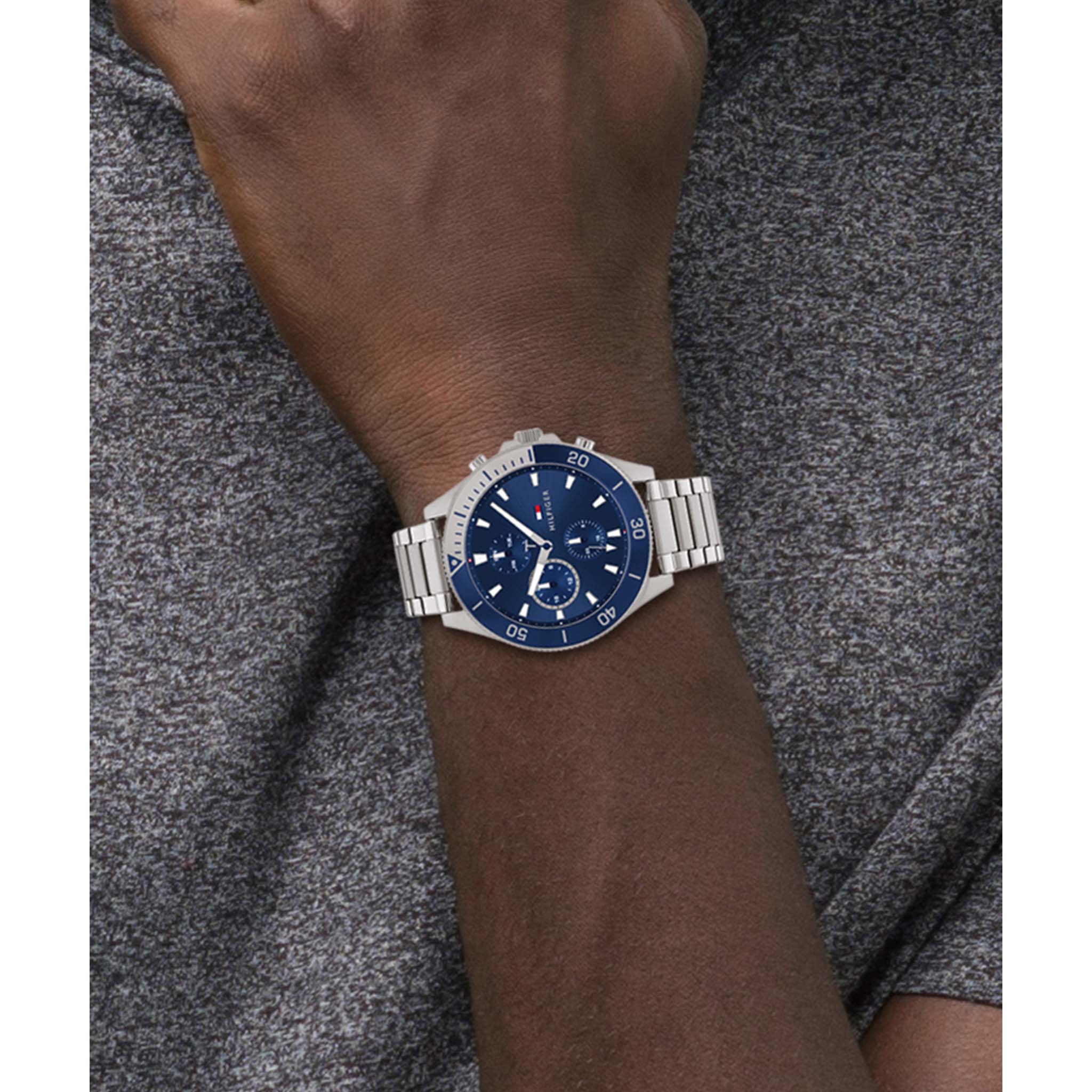 Tommy Hilfiger Silver Steel Blue Dial Men's Multi-function Watch - 1791917