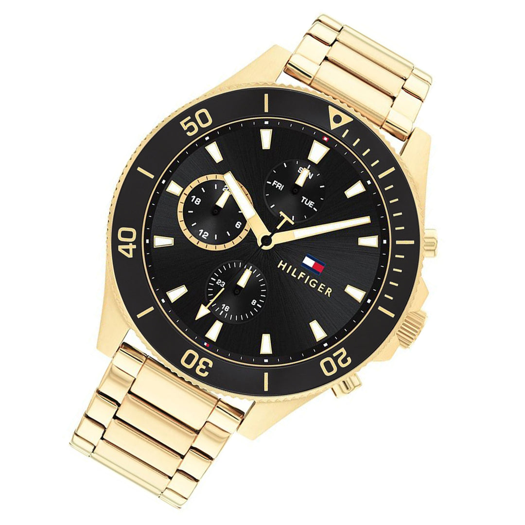 Tommy Hilfiger Gold Steel Black Dial Men's Multi-function Watch - 1791919