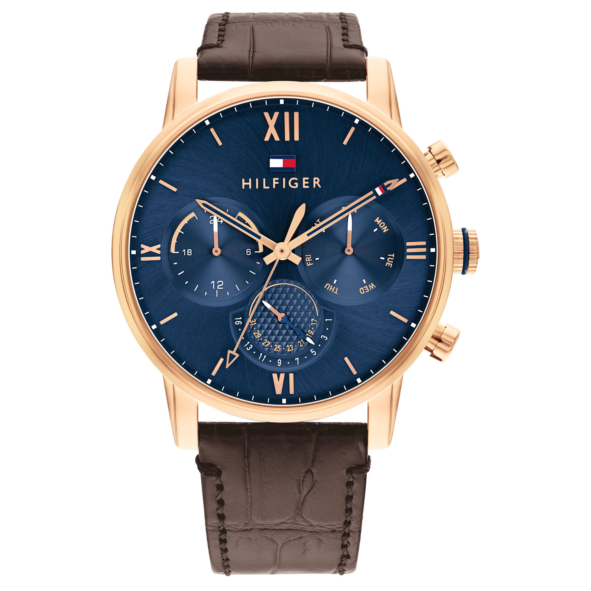 Tommy Hilfiger Brown Leather Navy Dial Men's Multi-function Watch - 1791933
