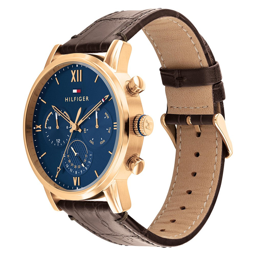 Tommy Hilfiger Brown Leather Navy Dial Men's Multi-function Watch - 1791933