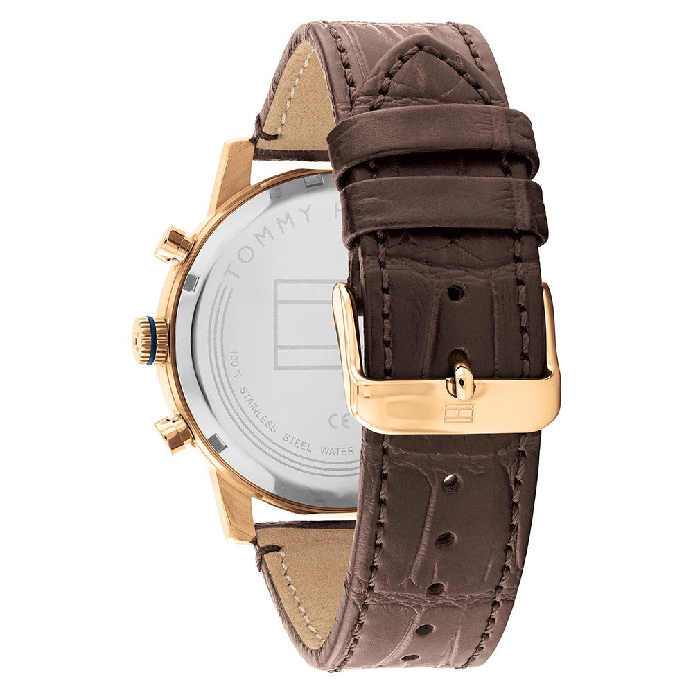 Tommy Hilfiger Brown Leather Navy Dial Men's Multi-function Watch - 1791933