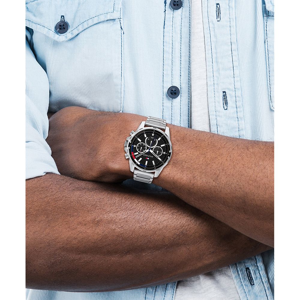 Tommy Hilfiger Stainless Steel Black Dial Men's Multi-function Watch - 1791936