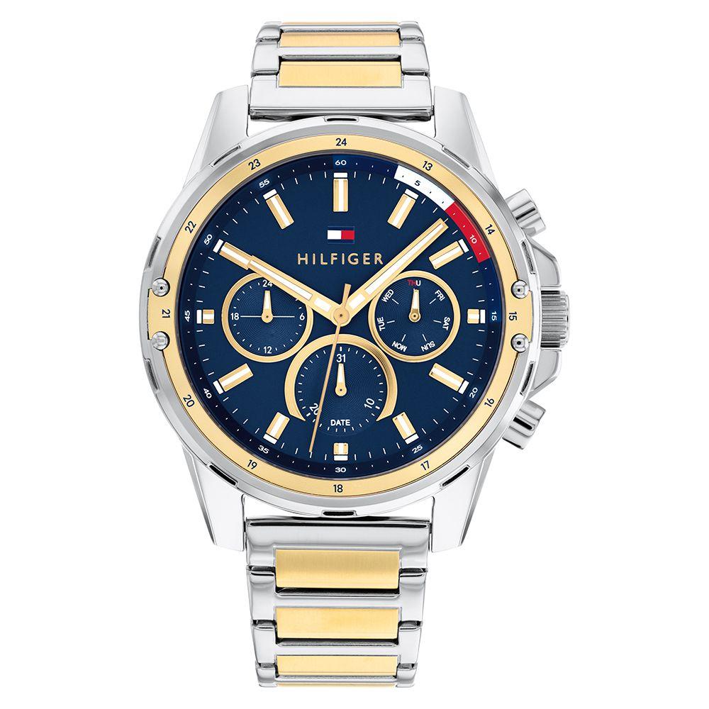 Tommy Hilfiger Two-Tone Stainless Steel Blue Dial Men's Multi-function ...