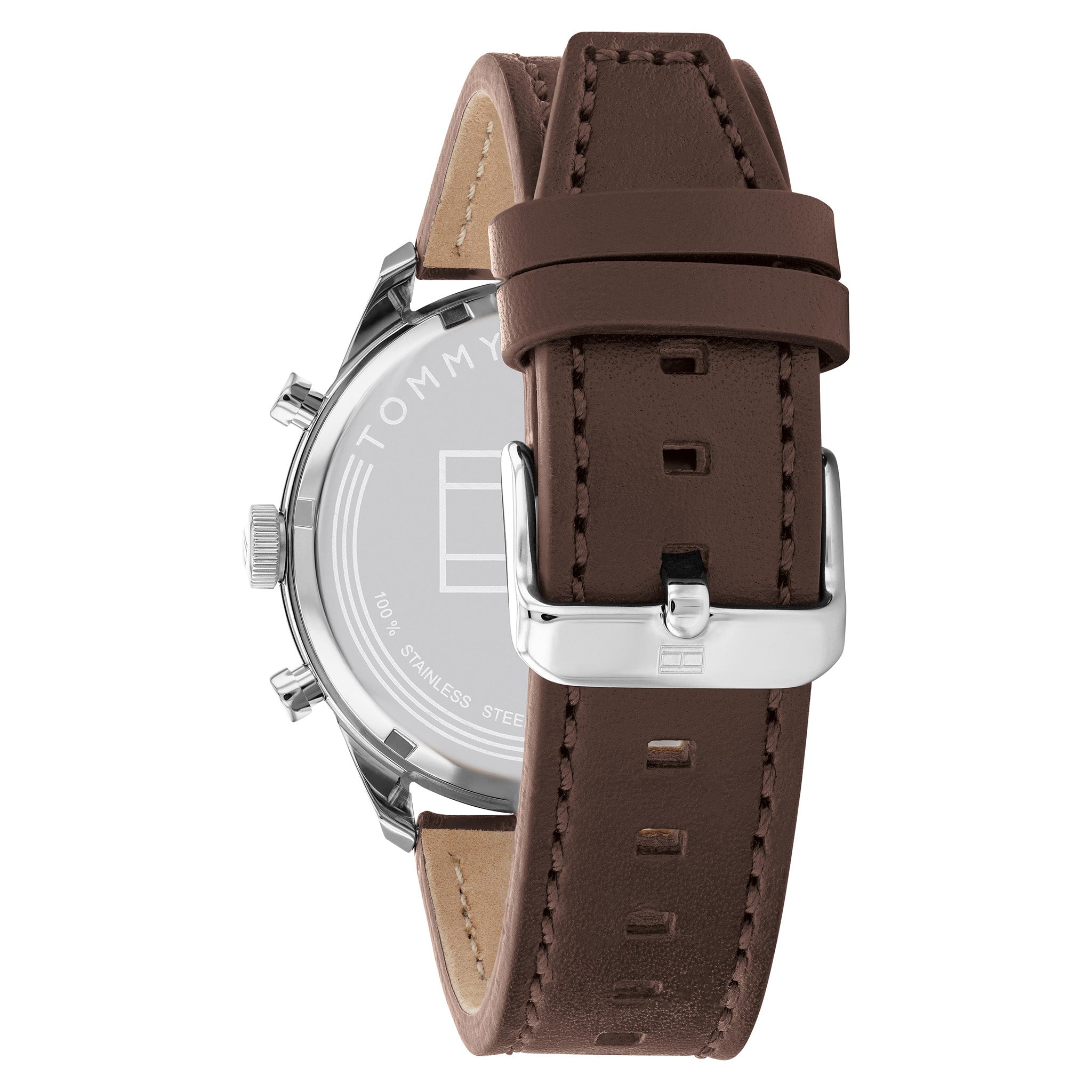 Tommy Hilfiger Dark Brown Leather Blue Dial Men's Multi-function Watch - 1791940