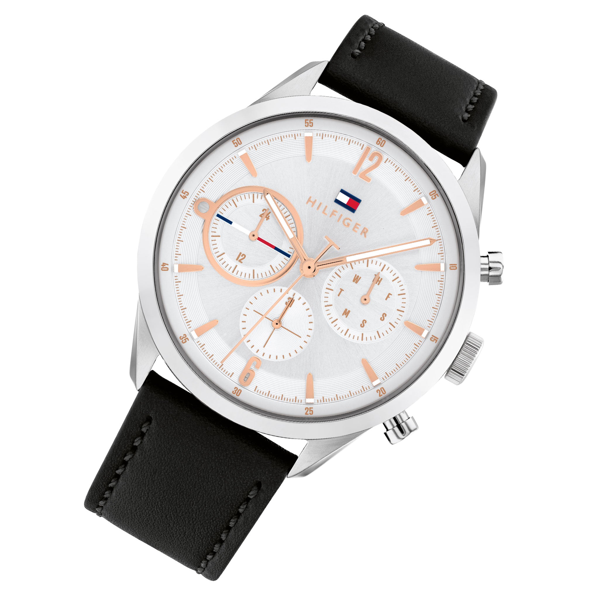 Tommy Hilfiger Black Leather White Dial Men's Multi-function Watch - 1791941