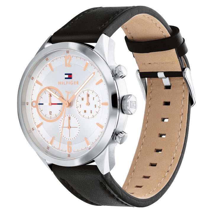 Tommy Hilfiger Black Leather White Dial Men's Multi-function Watch - 1791941