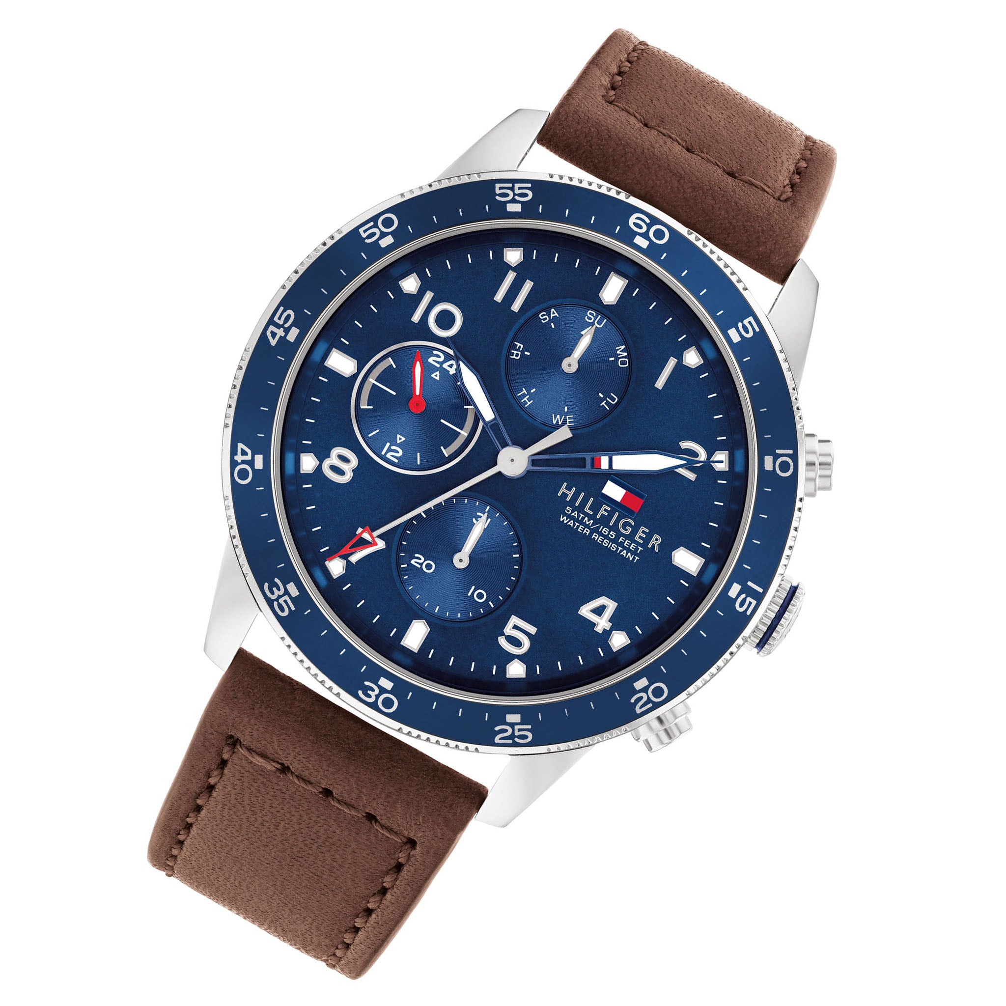 Tommy Hilfiger Brown Leather Blue Dial Men's Multi-function Watch - 1791946