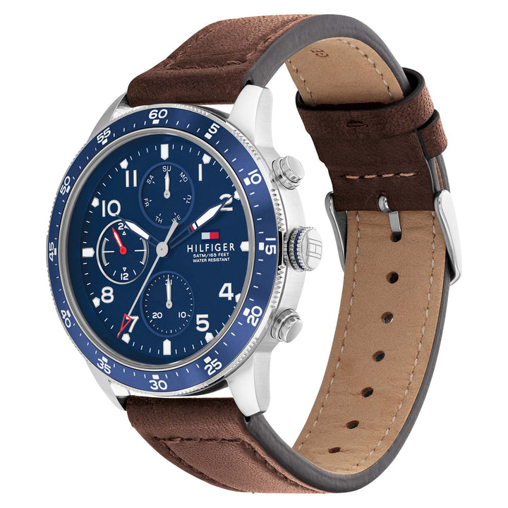 Tommy Hilfiger Brown Leather Blue Dial Men's Multi-function Watch - 1791946