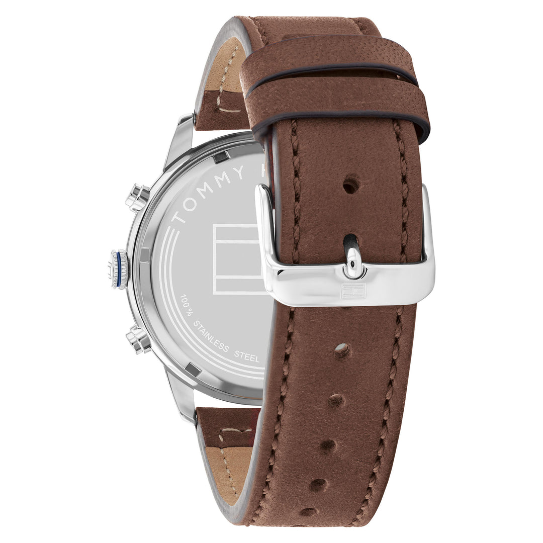 Tommy Hilfiger Brown Leather Blue Dial Men's Multi-function Watch - 1791946