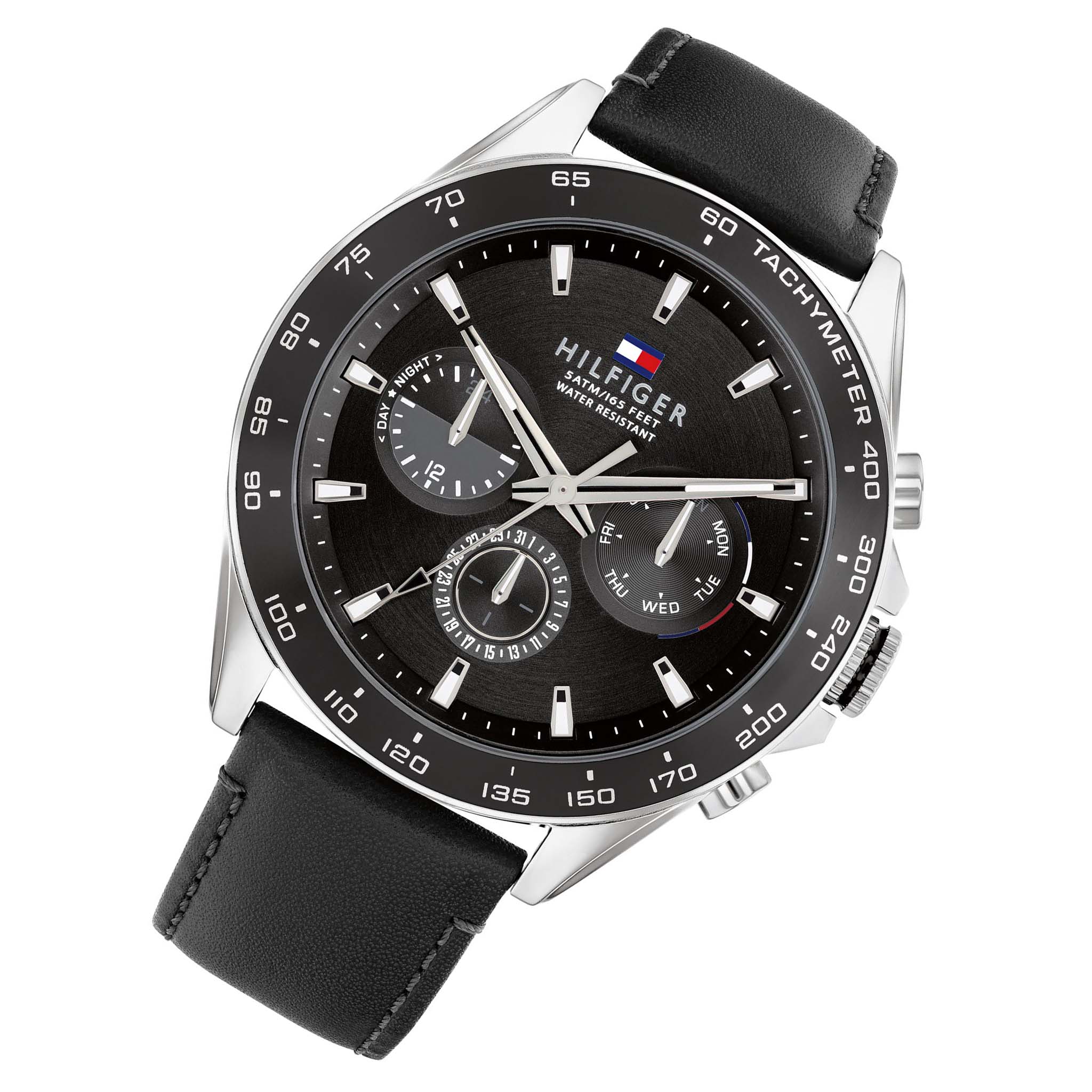 Tommy Hilfiger Black Leather Men's Multi-function Watch - 1791964