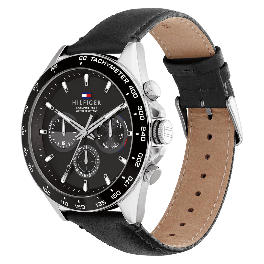 Tommy Hilfiger Black Leather Men's Multi-function Watch - 1791964