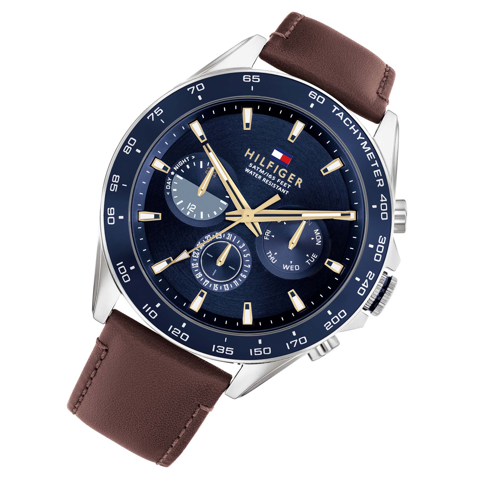 Tommy Hilfiger Brown Leather Blue Dial Men's Multi-function Watch - 1791965