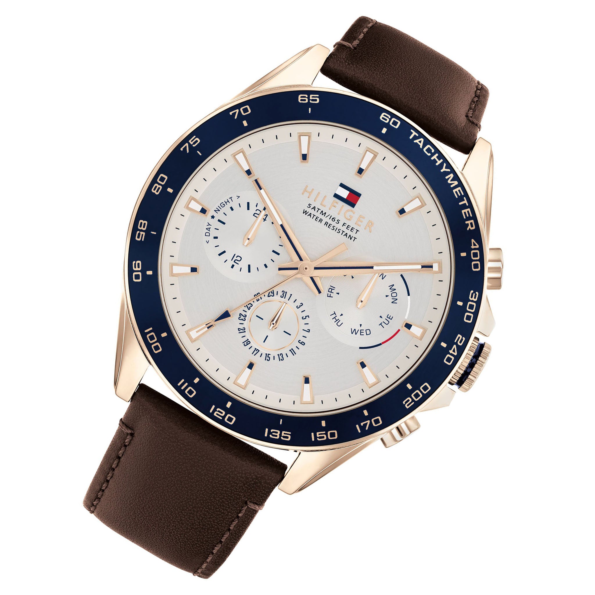 Tommy Hilfiger Brown Leather Silver White Dial Men's Multi-function Watch - 1791966