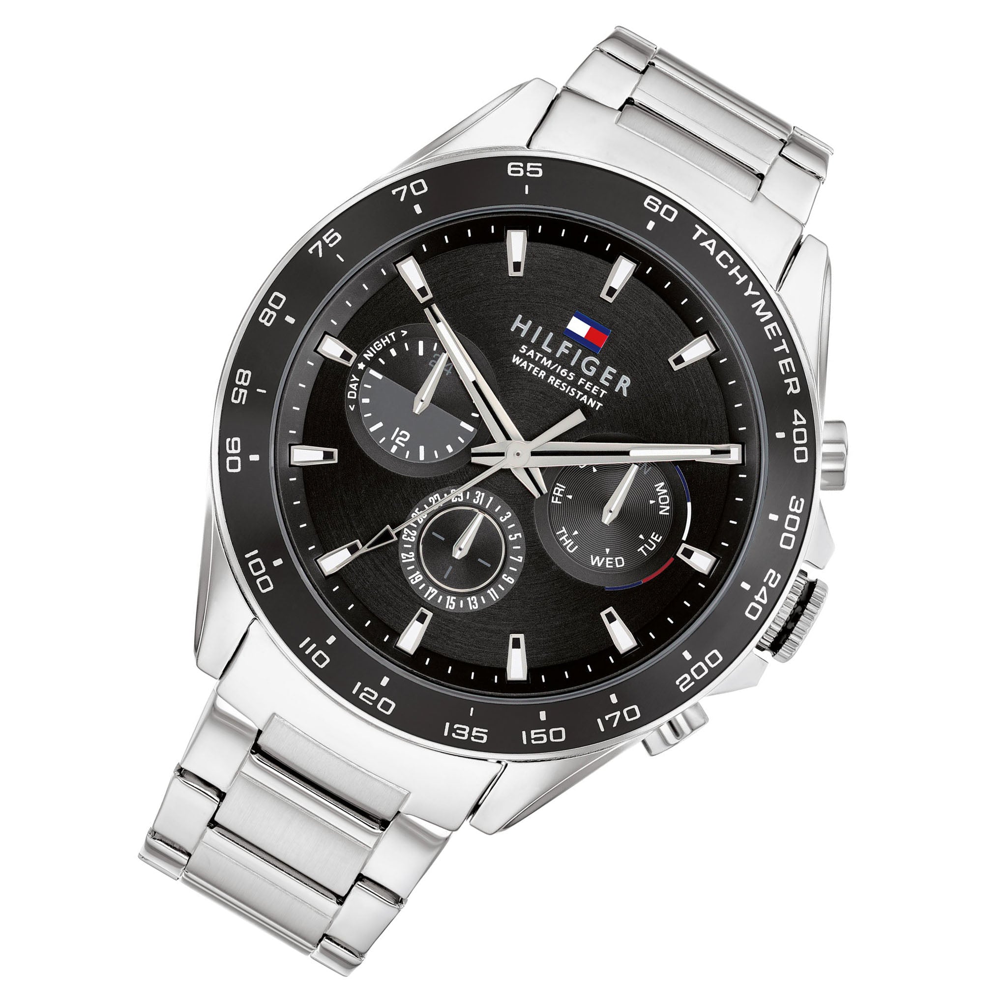 Tommy Hilfiger Silver Steel Black Dial Men's Multi-function Watch - 1791967