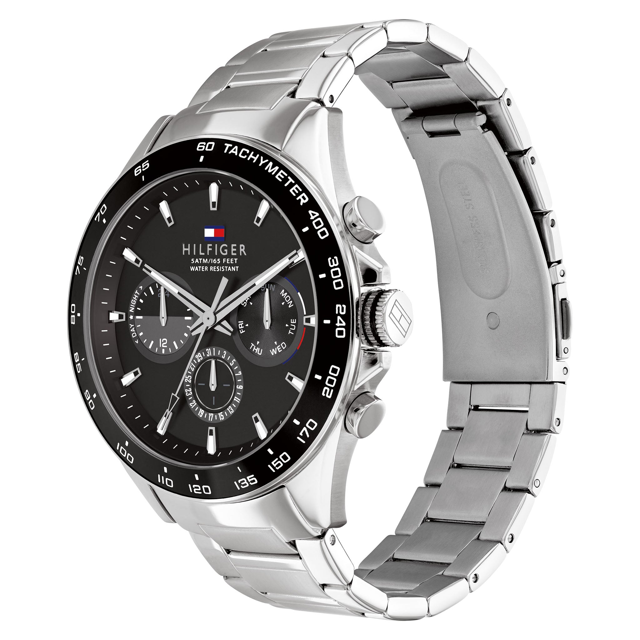 Tommy Hilfiger Silver Steel Black Dial Men's Multi-function Watch - 1791967