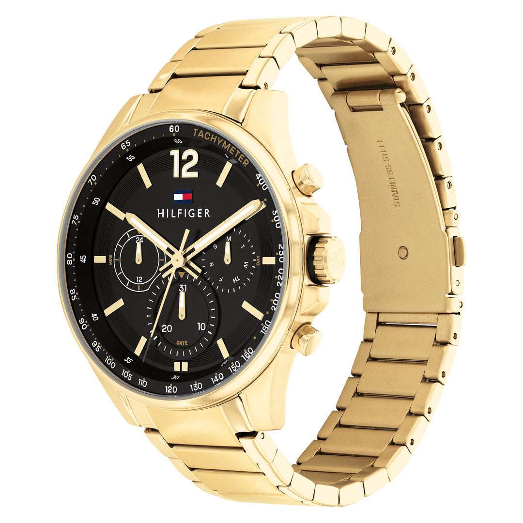 Tommy Hilfiger Gold Steel Black Dial Men's Multi-function Watch - 1791974
