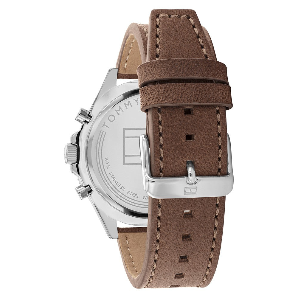 Tommy Hilfiger Brown Leather Green Dial Men's Multi-function Watch - 1791983