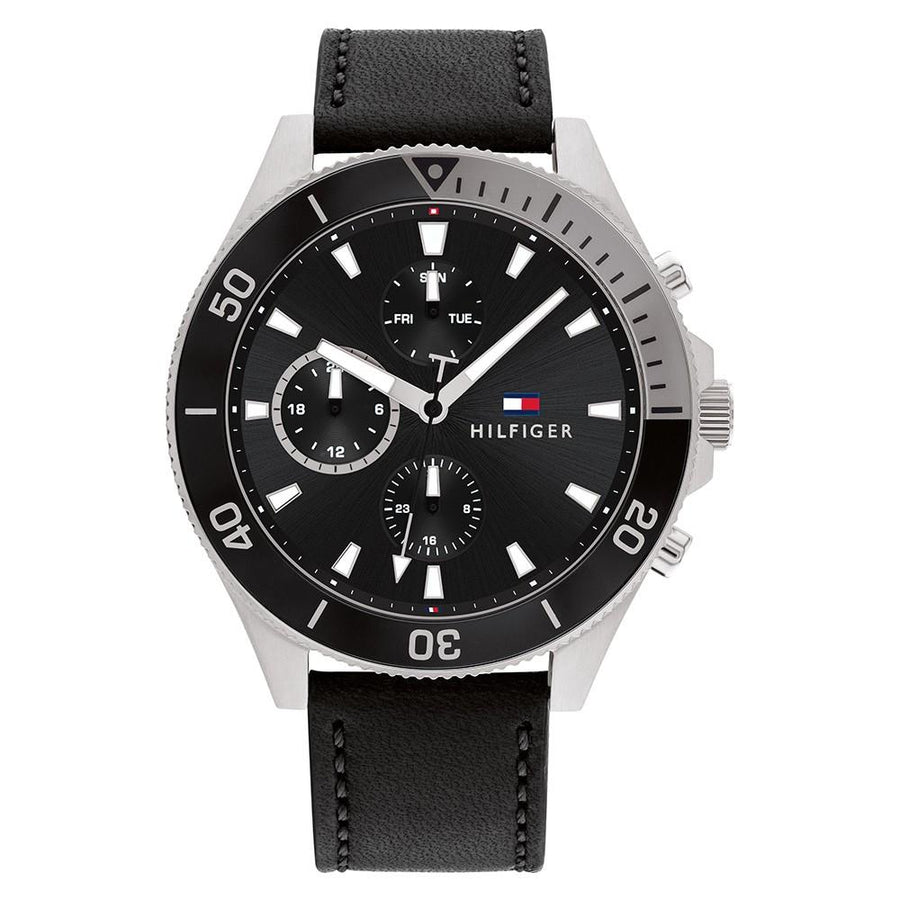 Tommy Hilfiger Black Leather Men's Multi-function Watch - 1791984