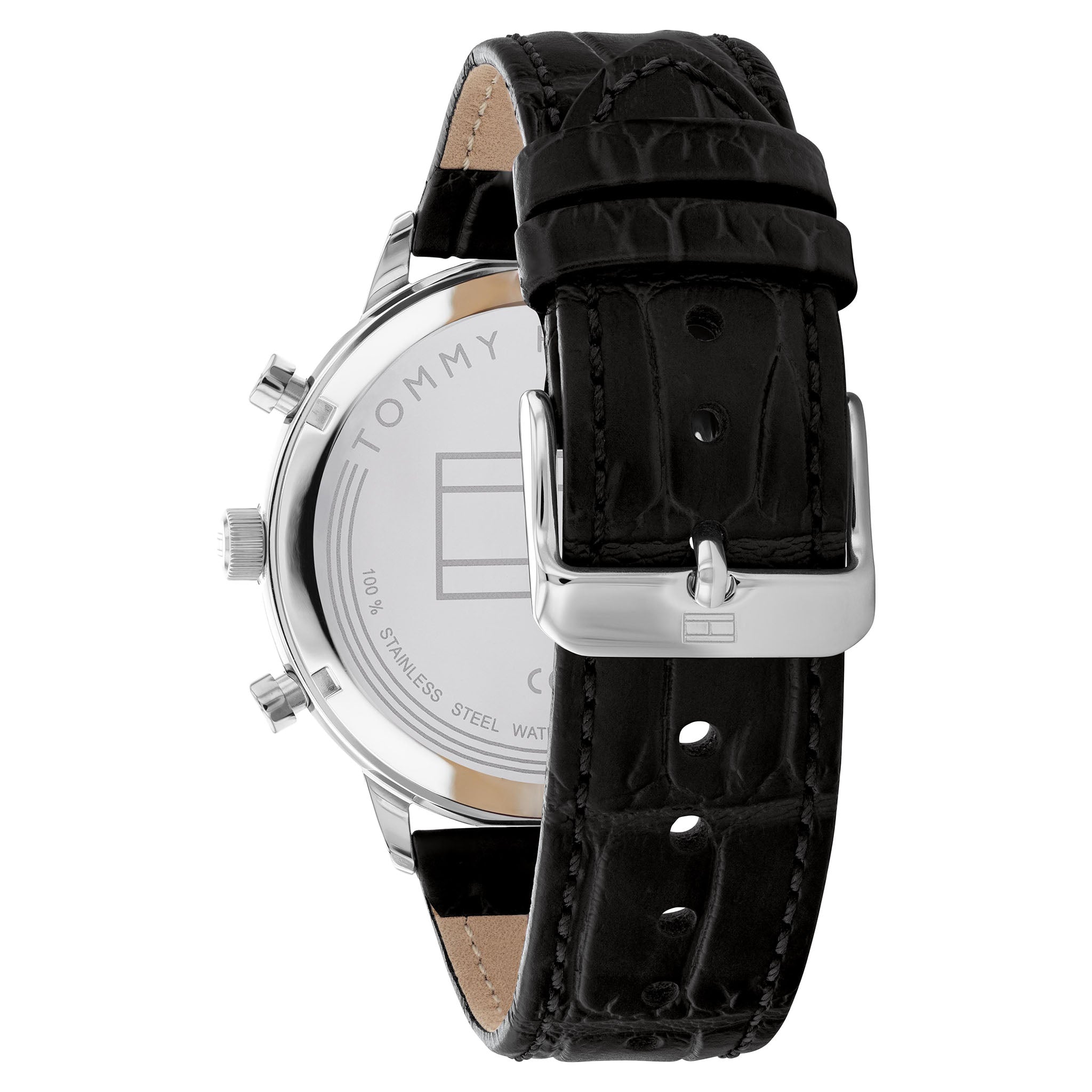 Tommy Hilfiger Black Leather Green Dial Men's Multi-function Watch - 1791985