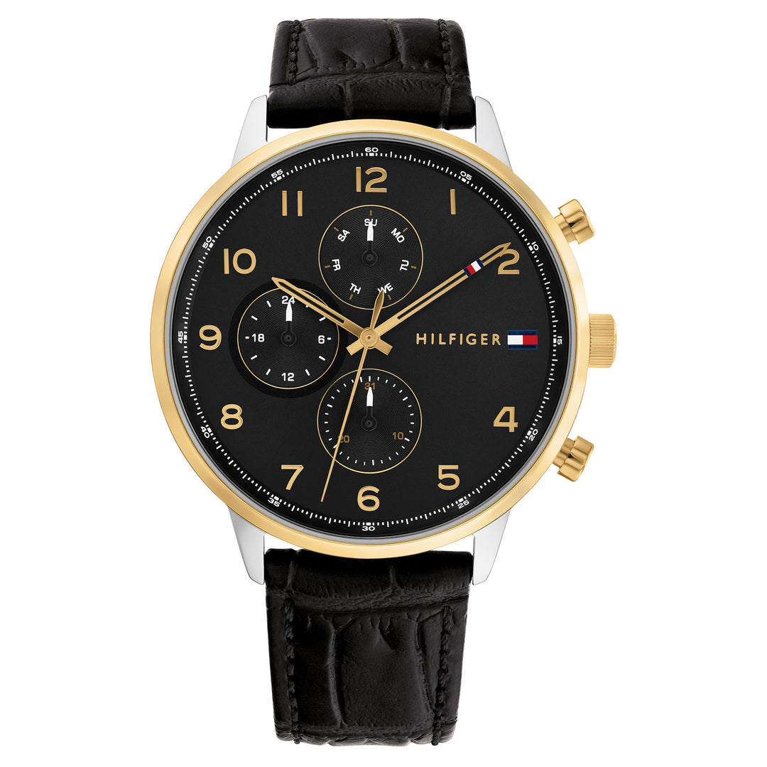 Tommy Hilfiger Leather Band Black Dial Men's Multi-function Watch - 1791986