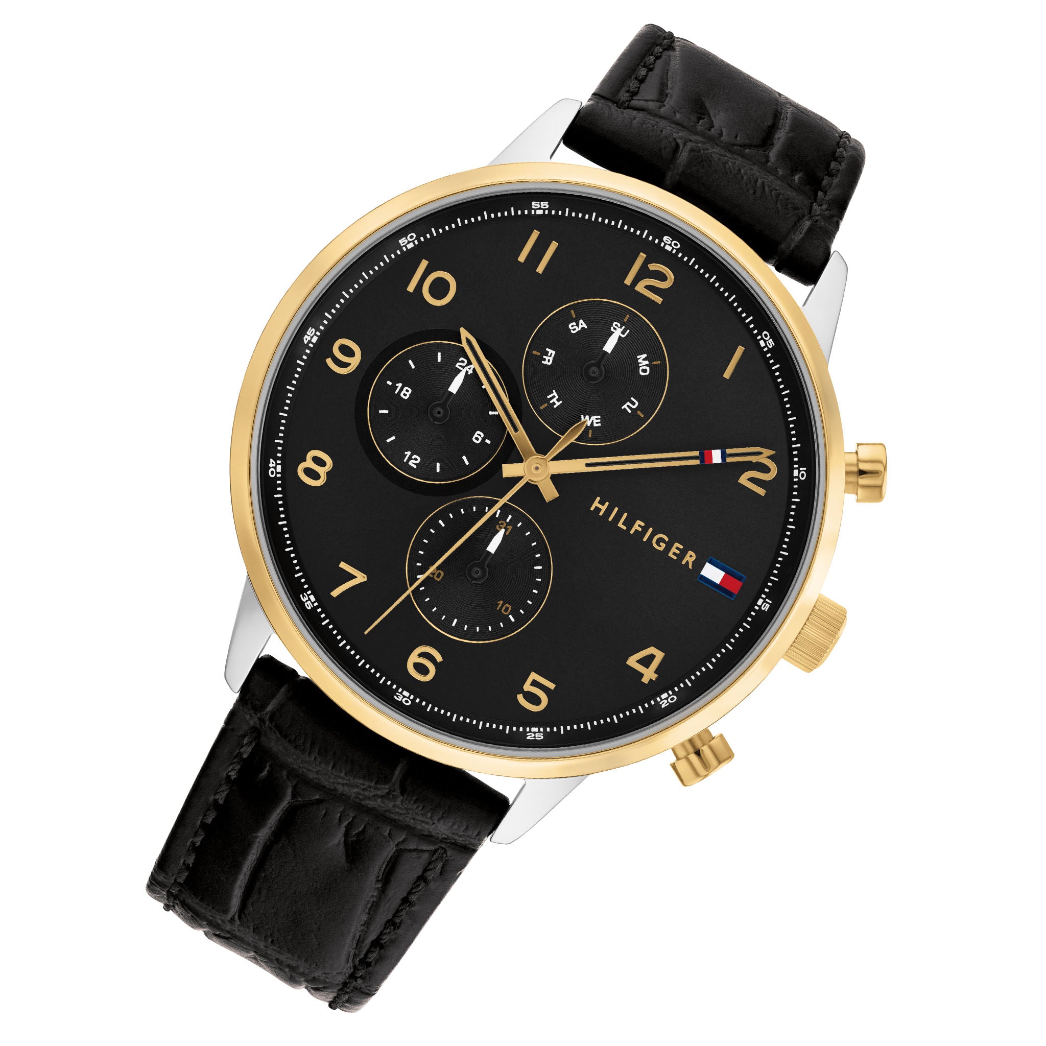 Tommy Hilfiger Leather Band Black Dial Men's Multi-function Watch - 1791986
