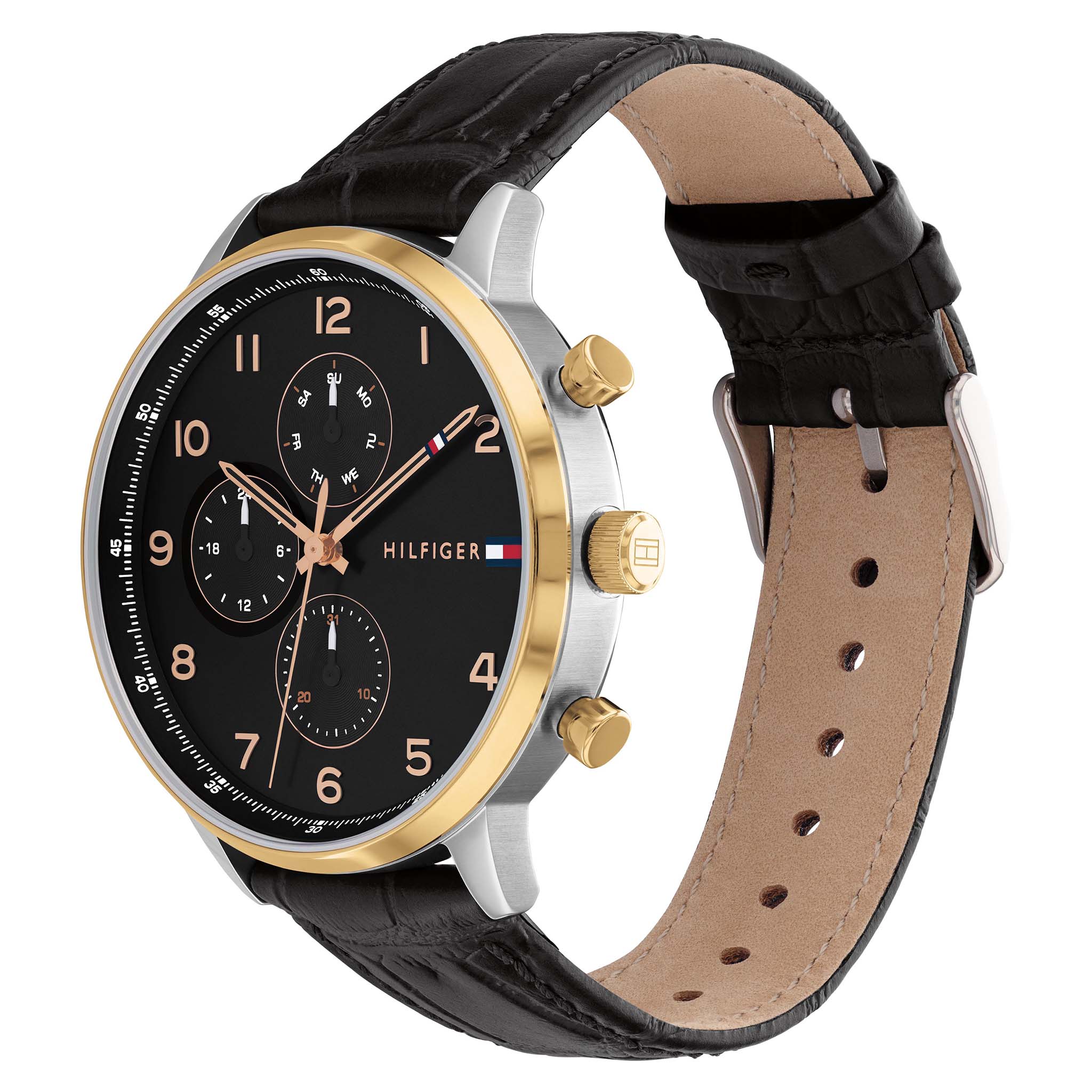 Tommy Hilfiger Leather Band Black Dial Men's Multi-function Watch - 1791986