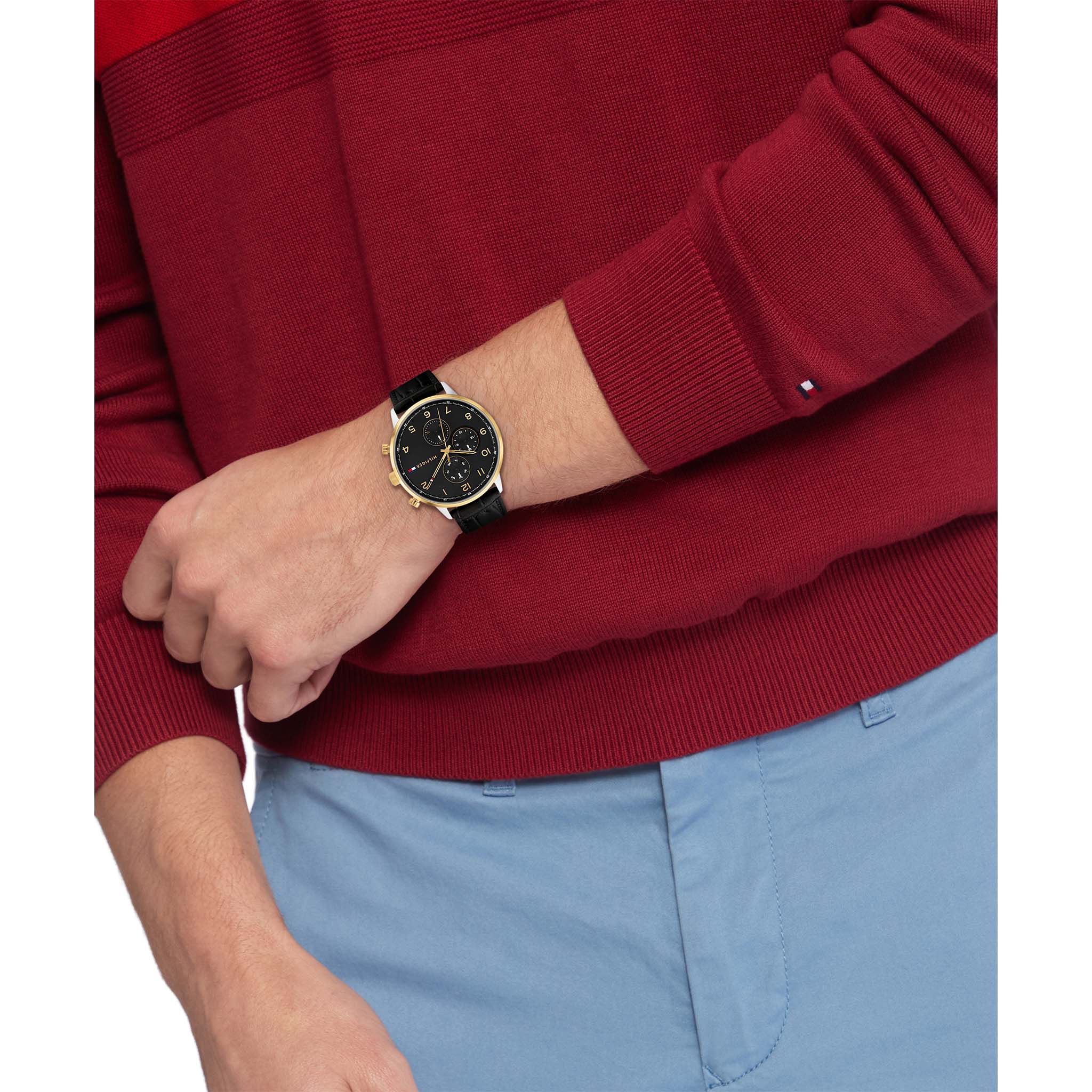 Tommy Hilfiger Leather Band Black Dial Men's Multi-function Watch - 1791986