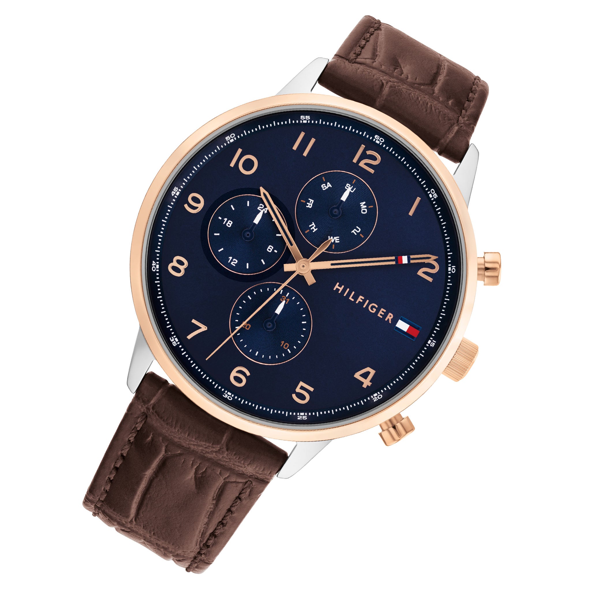 Tommy Hilfiger Brown Leather Navy Dial Men's Multi-function Watch - 1791987