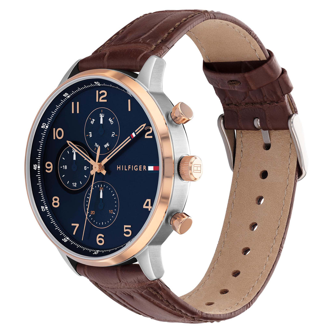 Tommy Hilfiger Brown Leather Navy Dial Men's Multi-function Watch - 1791987