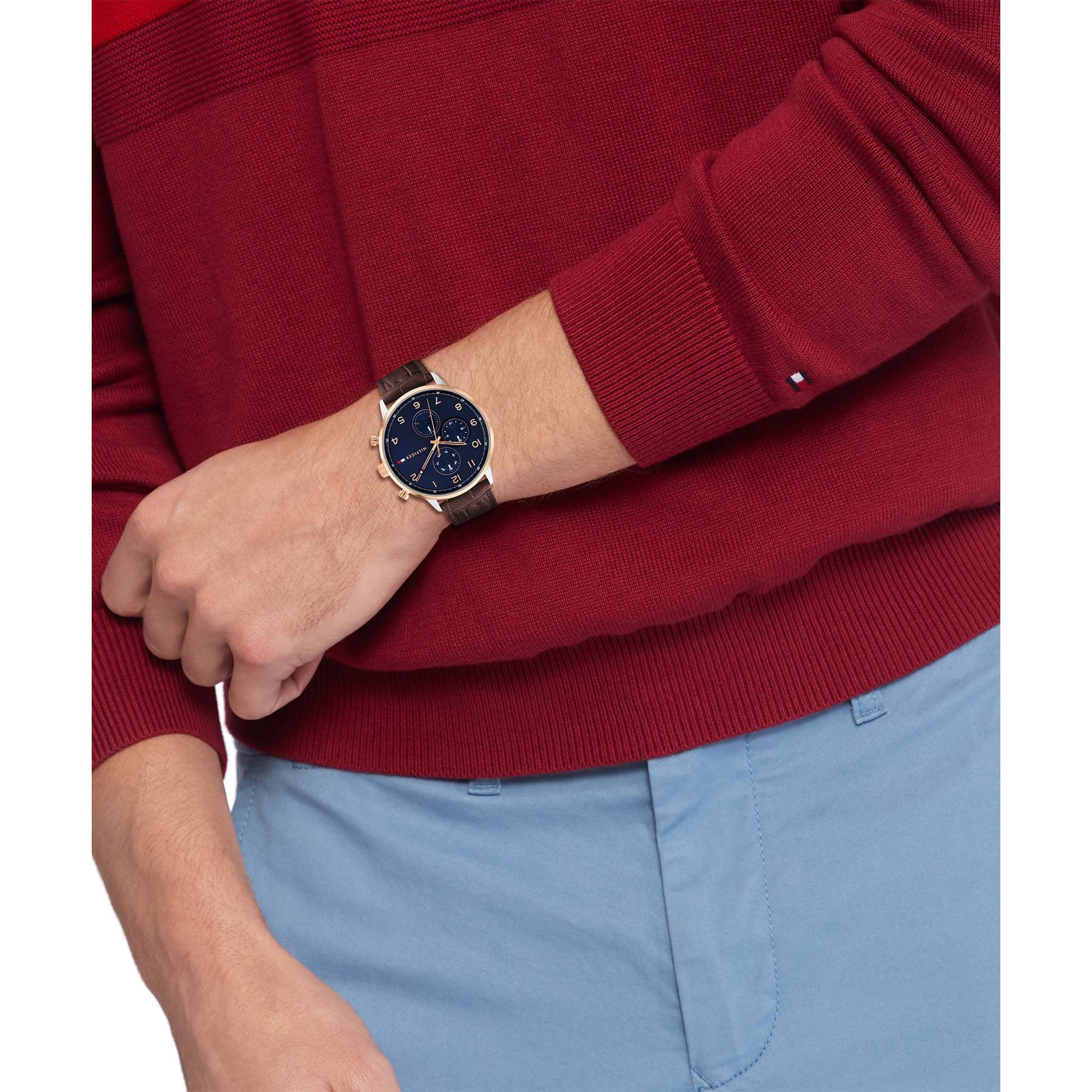 Tommy Hilfiger Brown Leather Navy Dial Men's Multi-function Watch - 1791987
