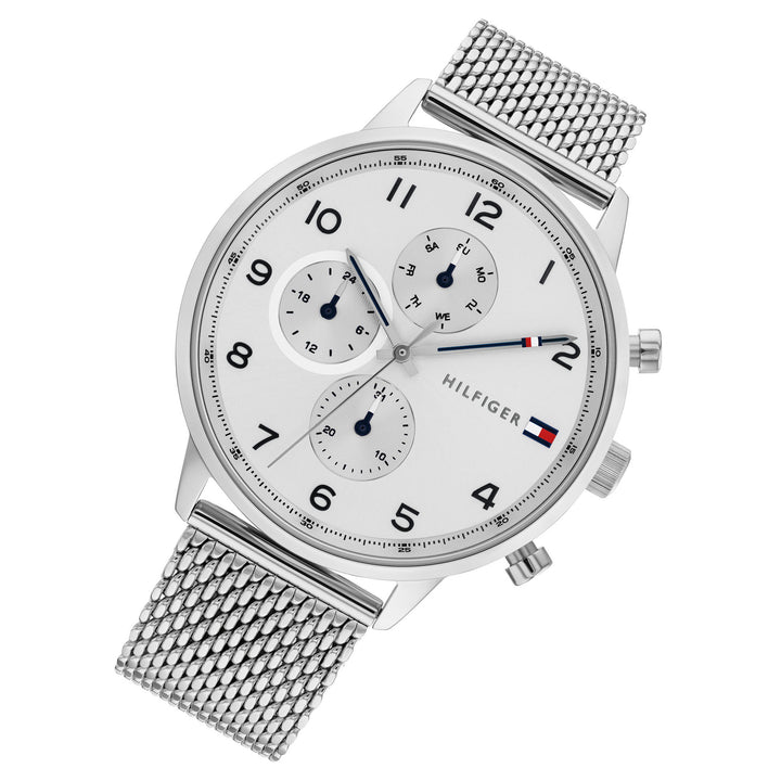Tommy Hilfiger Silver Steel Mesh White Dial Men's Multi-function Watch - 1791988