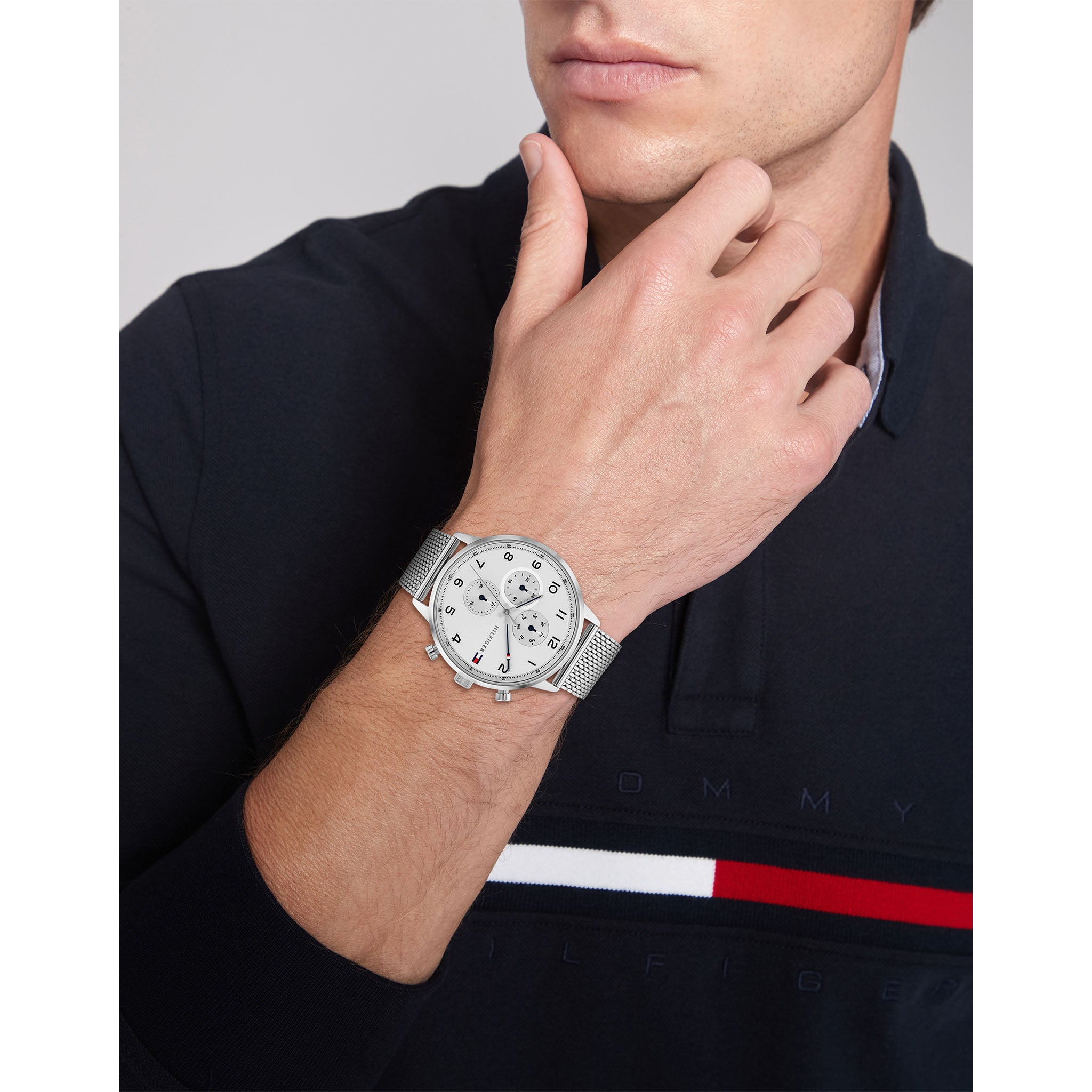 Tommy Hilfiger Silver Steel Mesh White Dial Men's Multi-function Watch - 1791988