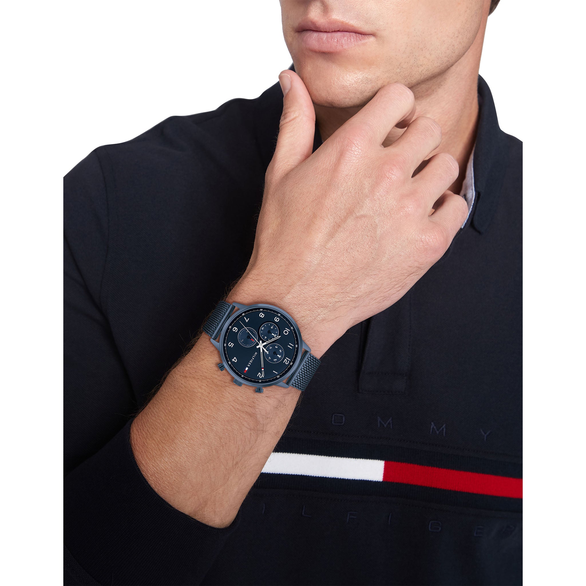 Tommy Hilfiger Blue Steel Mesh Navy Dial Men's Multi-function Watch - 1791990