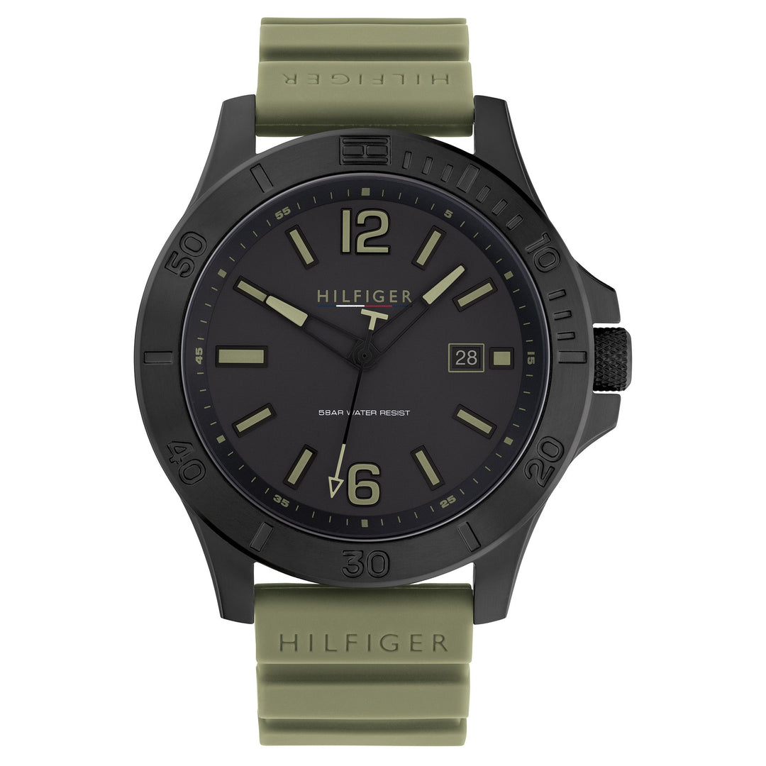 Tommy Hilfiger Green Silicone Band Black Dial Men's Watch - 1791992