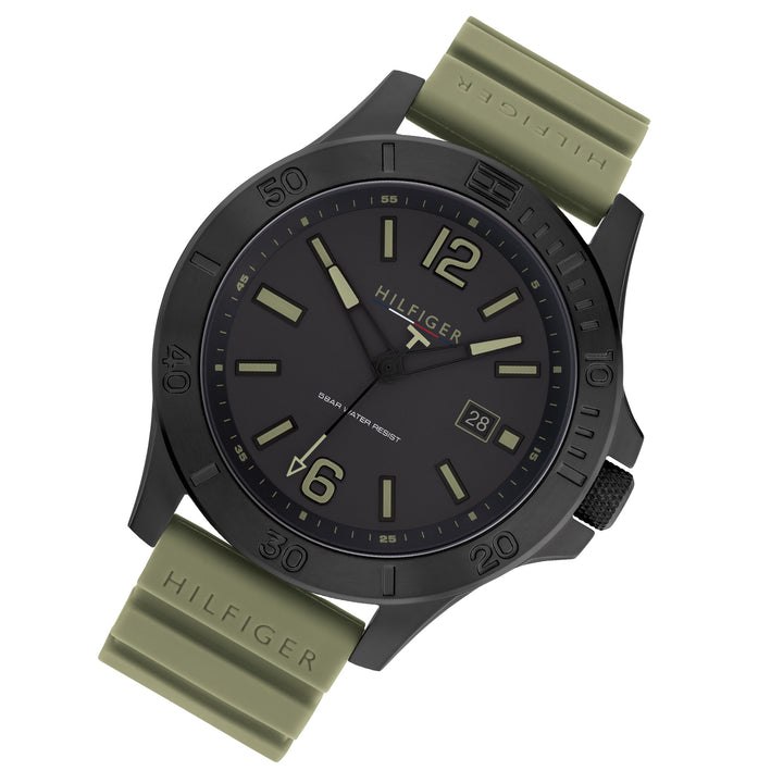 Tommy Hilfiger Green Silicone Band Black Dial Men's Watch - 1791992