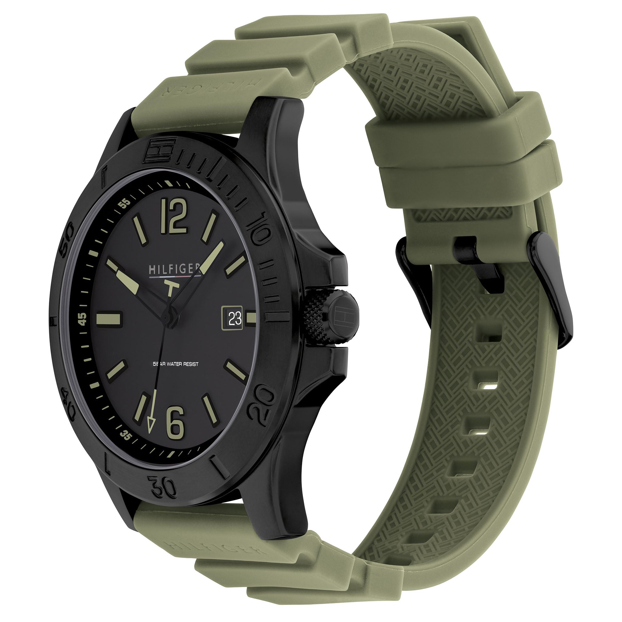 Tommy Hilfiger Green Silicone Band Black Dial Men's Watch - 1791992