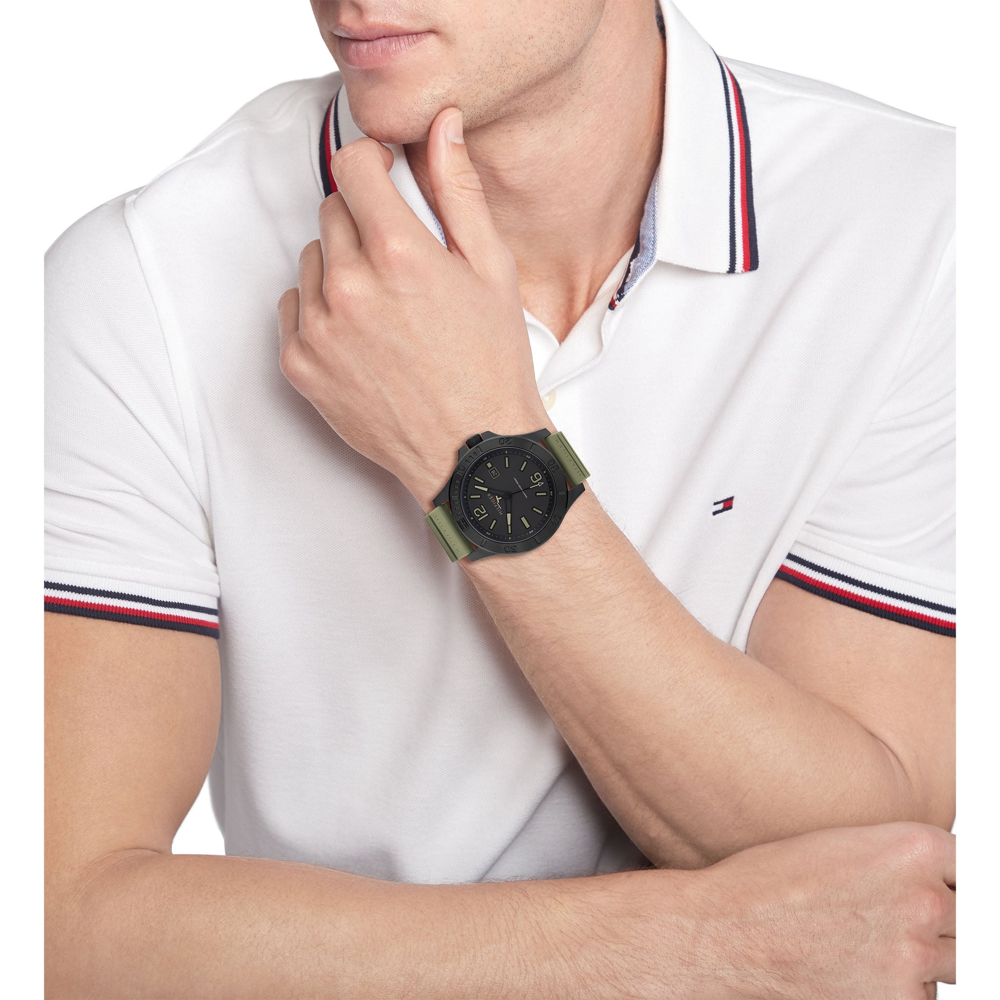 Tommy Hilfiger Green Silicone Band Black Dial Men's Watch - 1791992