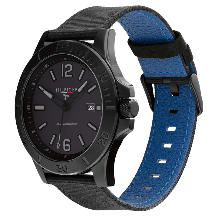 Tommy Hilfiger Black Fabric & Blue Leather Black Dial Men's Watch - 1791993