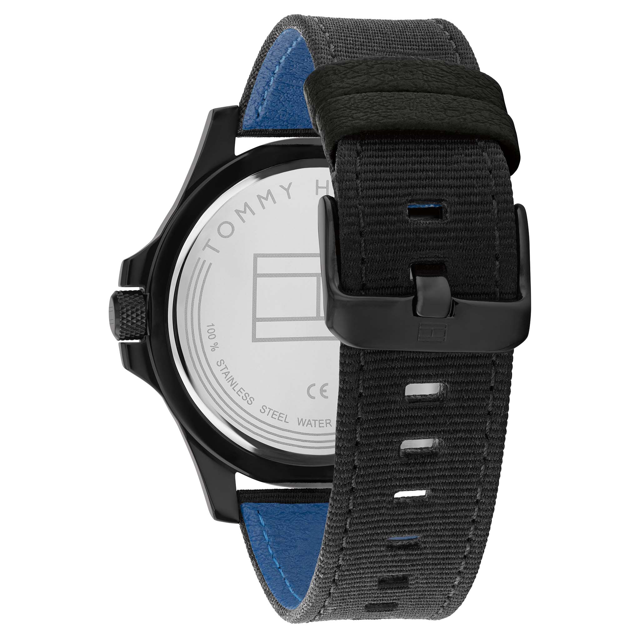 Tommy Hilfiger Black Fabric & Blue Leather Black Dial Men's Watch - 1791993
