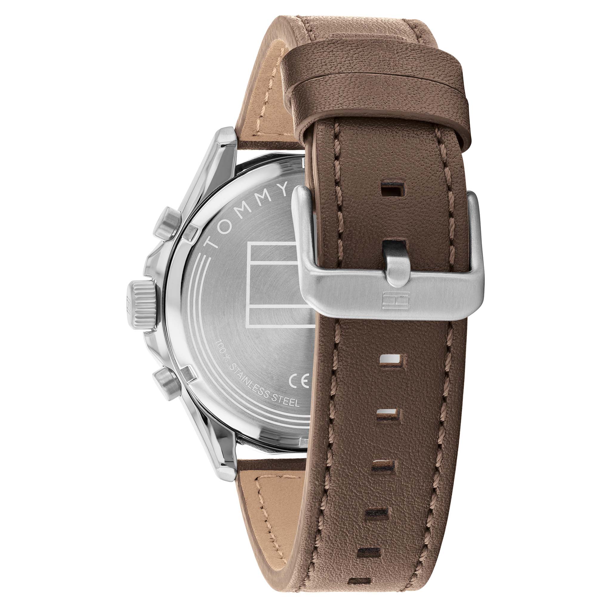 Tommy Hilfiger Brown Leather Parchment Dial Multi-function Men's Watch - 1792003