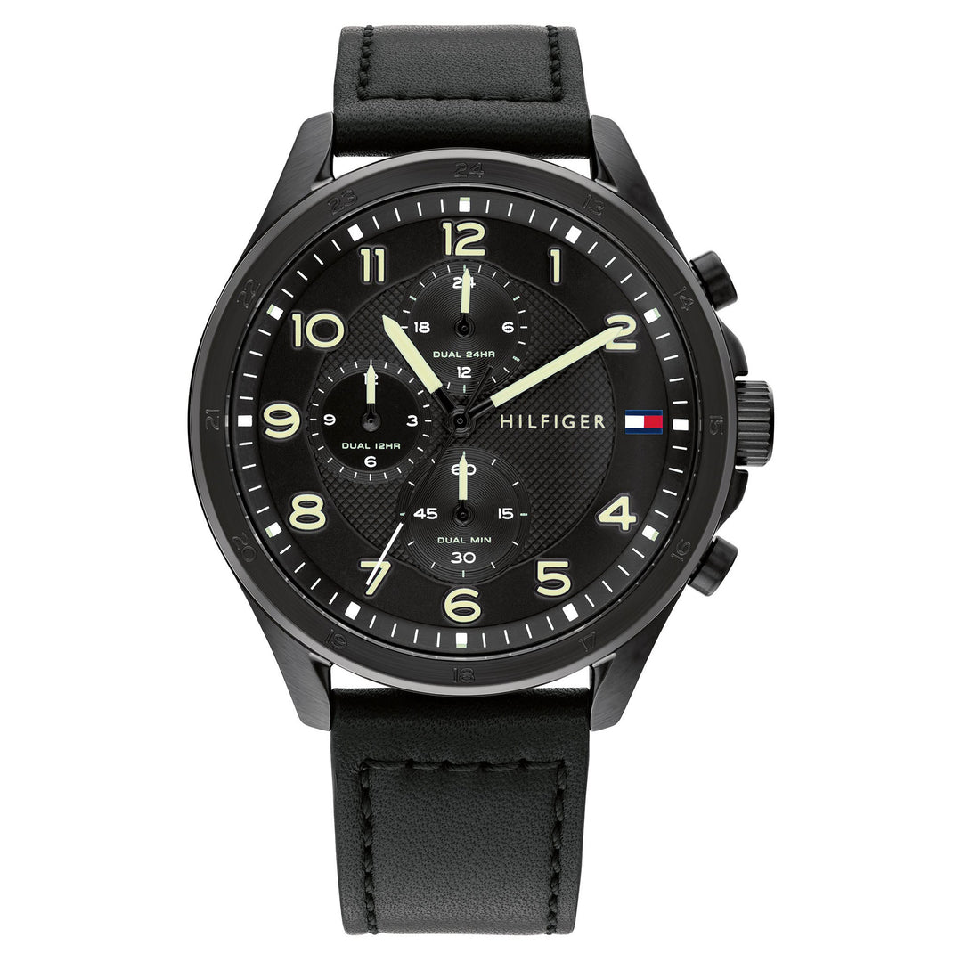Tommy Hilfiger Black Leather Band Men's Multi-function Watch - 1792004