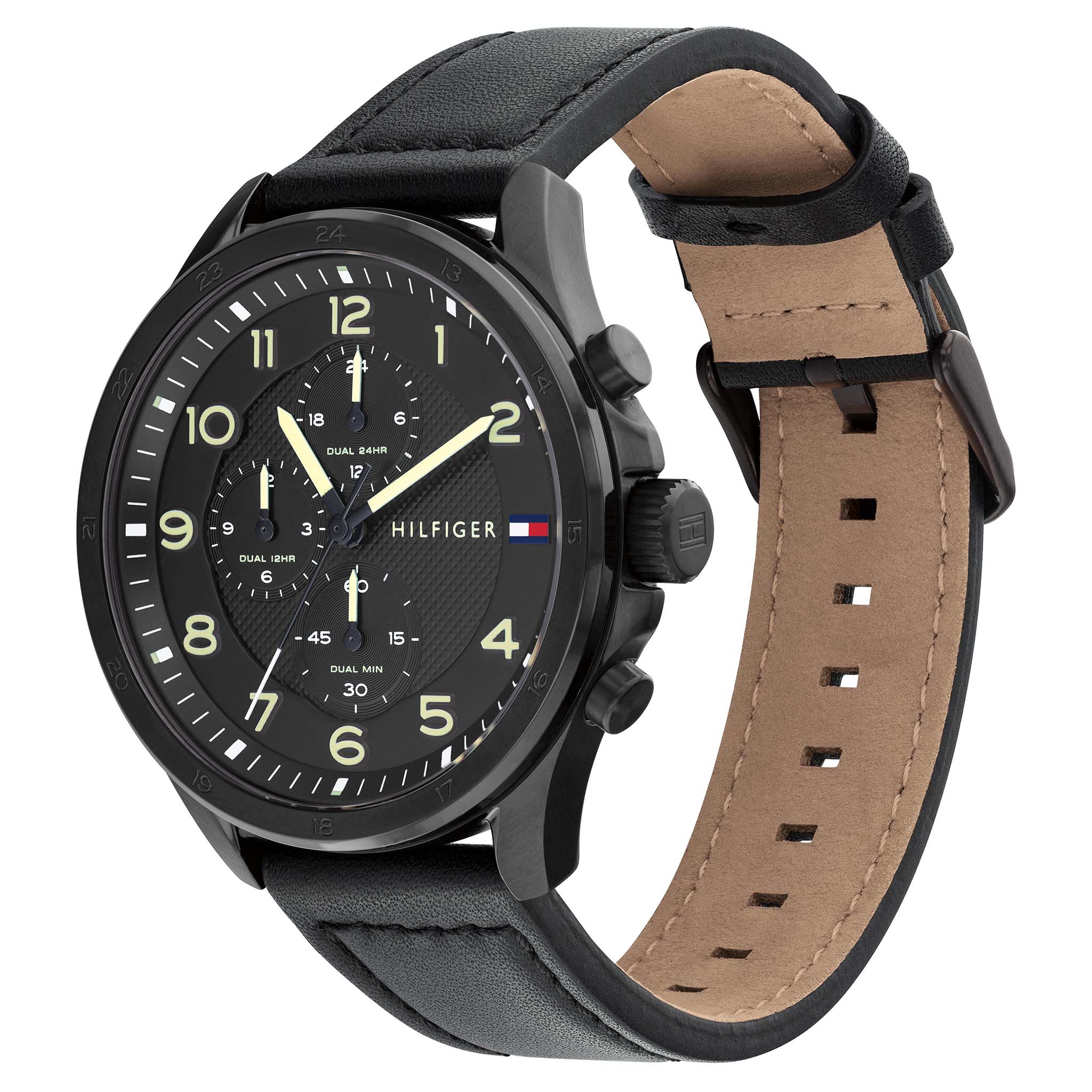 Tommy Hilfiger Black Leather Band Men's Multi-function Watch - 1792004