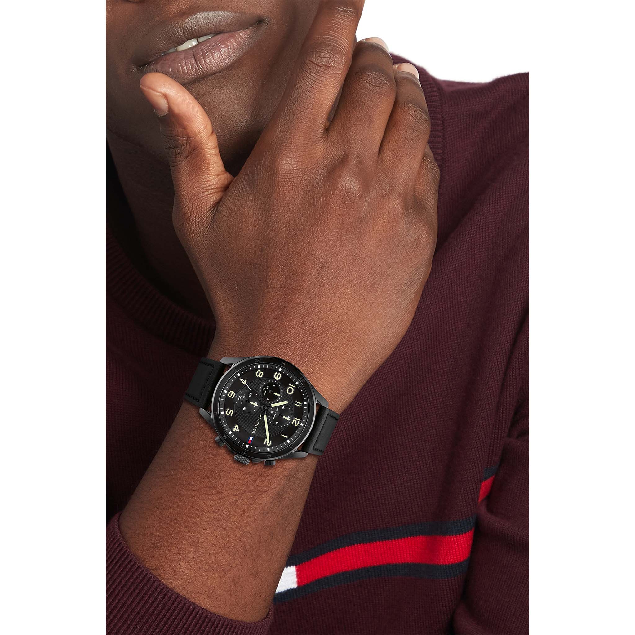 Tommy Hilfiger Black Leather Band Men's Multi-function Watch - 1792004